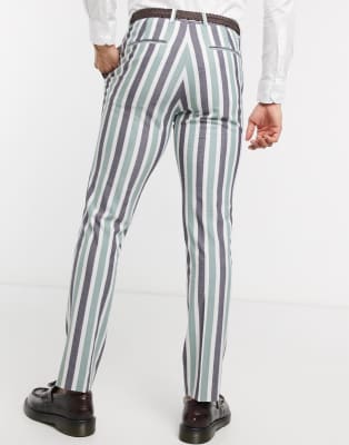 blue pants with white stripe