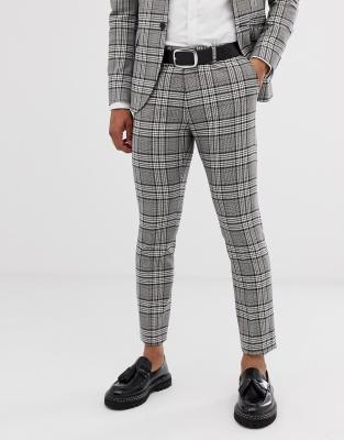 slim fit grey check trousers