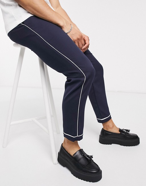 Lockstock tapered trousers with piping in navy