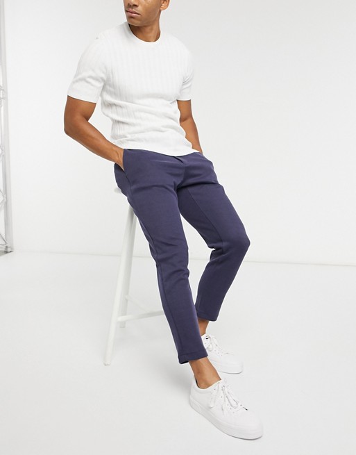 Lockstock textured trousers with elasticated waist in navy