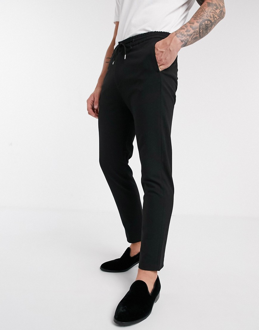 Lockstock Tribeca cuffed drawstring trouser in black