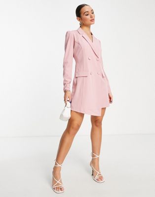 Lola May asymmetric front blazer dress in pink - ASOS Price Checker