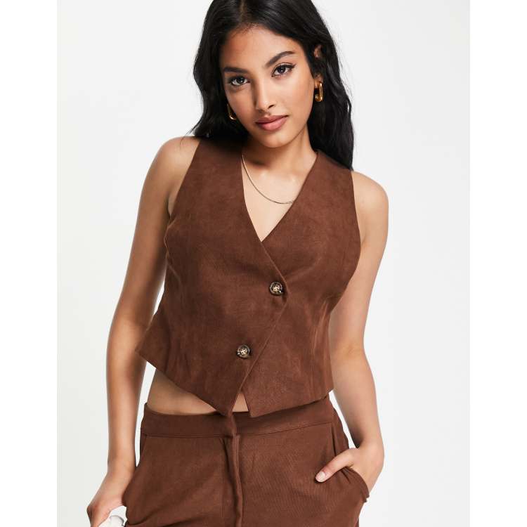 Lola May asymmetric vest in chocolate brown - part of a set