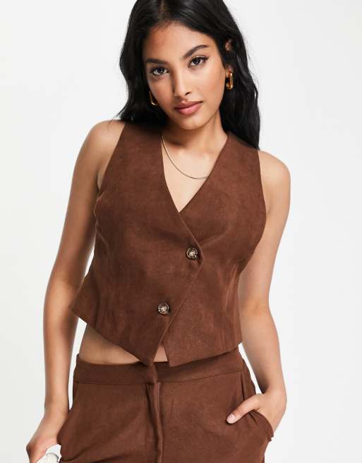 Lola May asymmetric waistcoat in chocolate brown (part of a set)