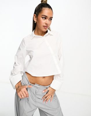 Lola May aysmmetric wide sleeve shirt in white