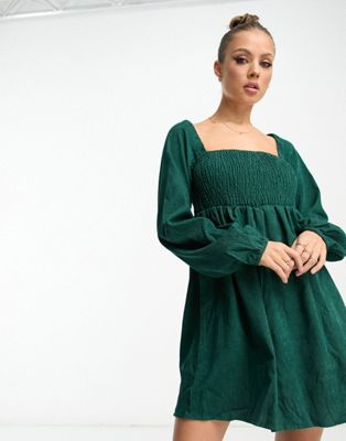 Lola May baby cord mini dress in forest green