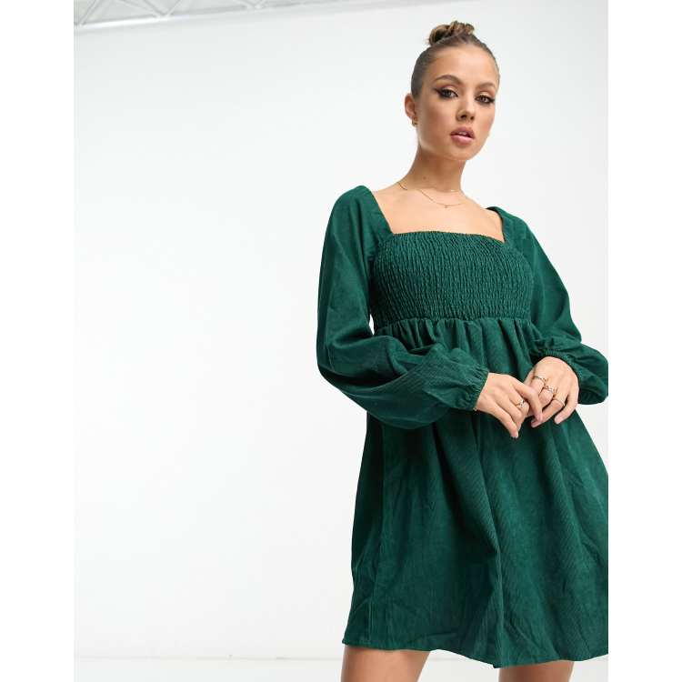 Lola May baby cord mini dress in forest green ASOS