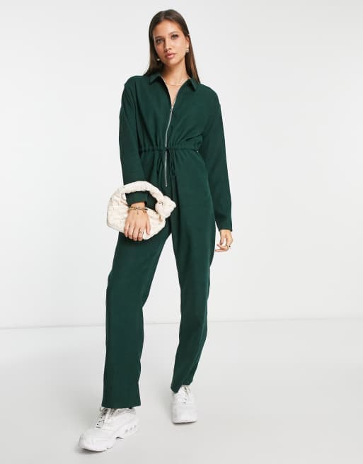 Lola May - Baby - Tuta in velluto a coste verde bosco con zip sul davanti