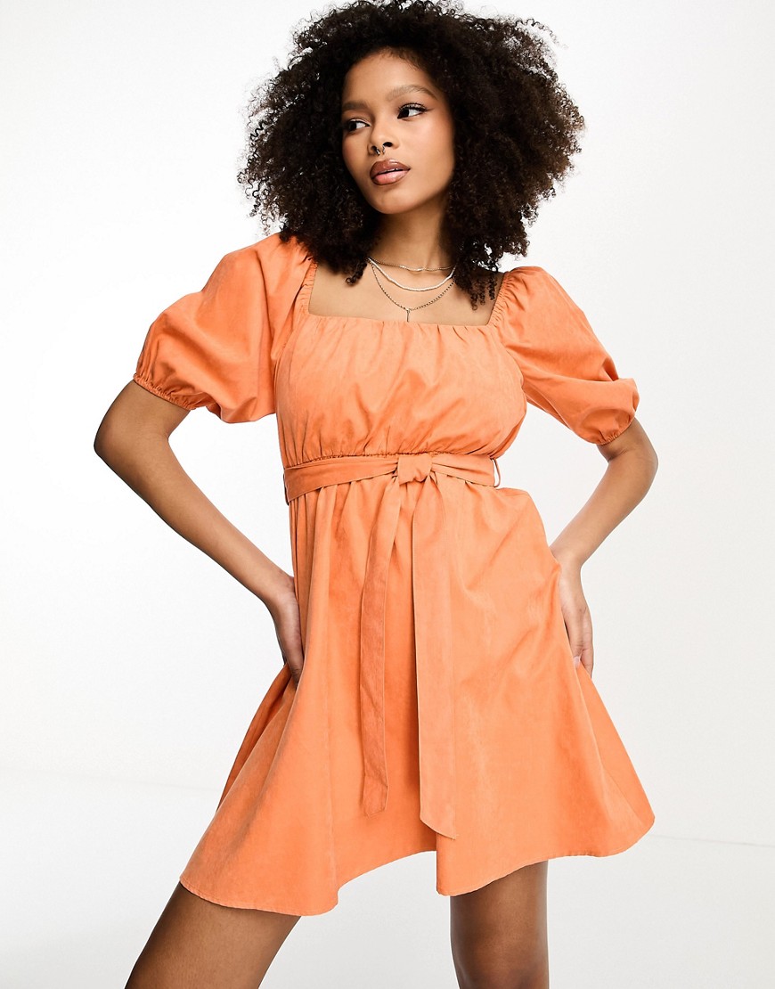 belted mini dress in orange