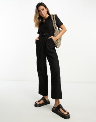 Lola May Lola May belted wide leg jumpsuit in black