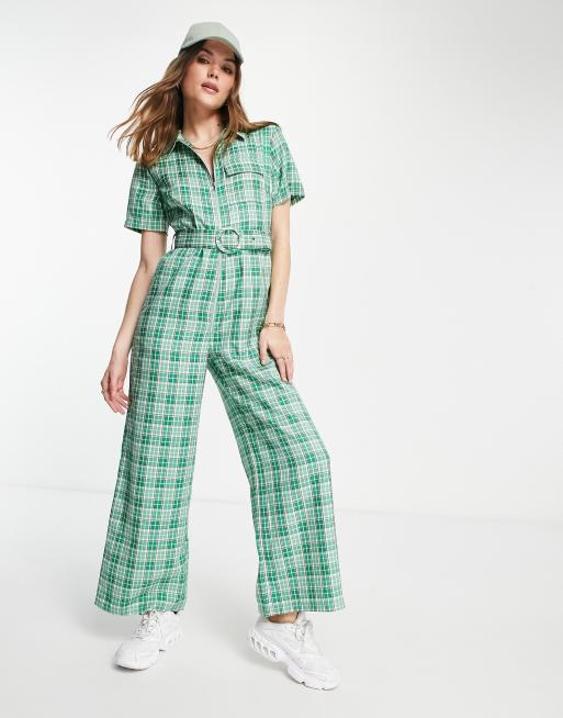 Green store check jumpsuit