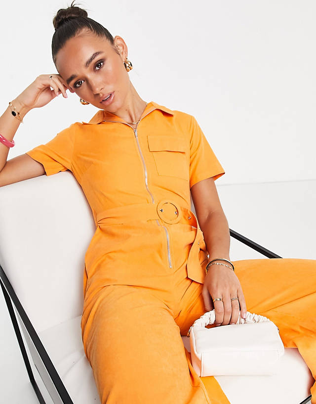 Lola May - belted wide leg jumpsuit in orange