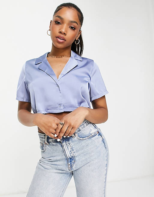 Lola May boxy fit cropped shirt co-ord in dusky blue