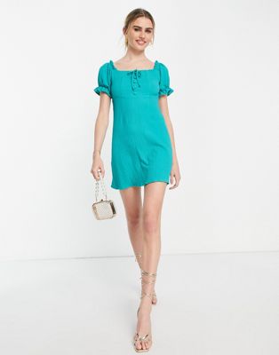 Lola May button front mini dress in teal