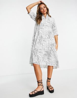 Lola May button front tiered midi dress in monochrome print