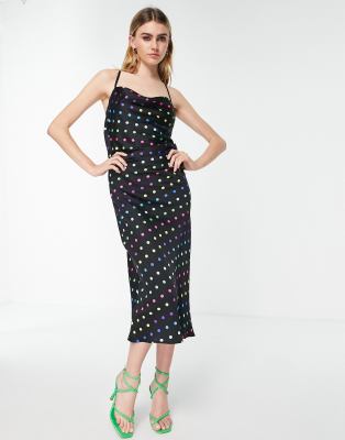 Lola May Lola May cami midi dress with cross back in multi polka dot