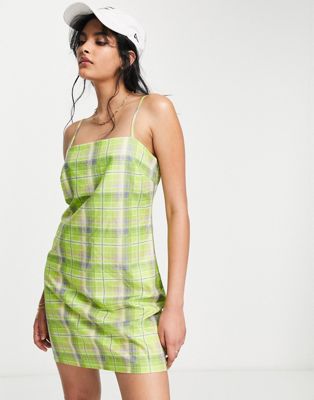 Lola May cami mini dress in lime check - ASOS Price Checker