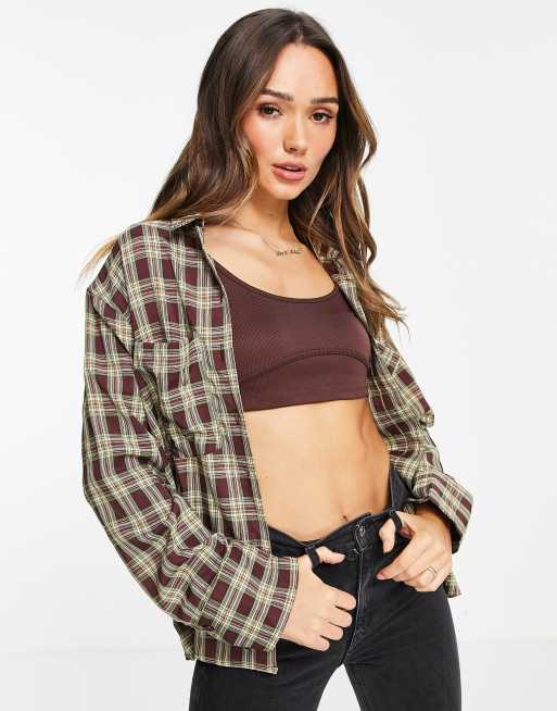 Lola May - Camicia oversize in neutro a quadri in coordinato