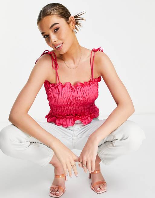 Lola May – Camisole-Oberteil in Rosa mit Schulterträgern zum Binden und Raffung