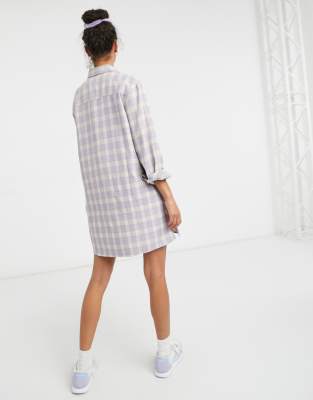 purple check shirt dress