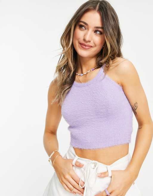 Lola May - Crop top in maglia soffice, colore lilla