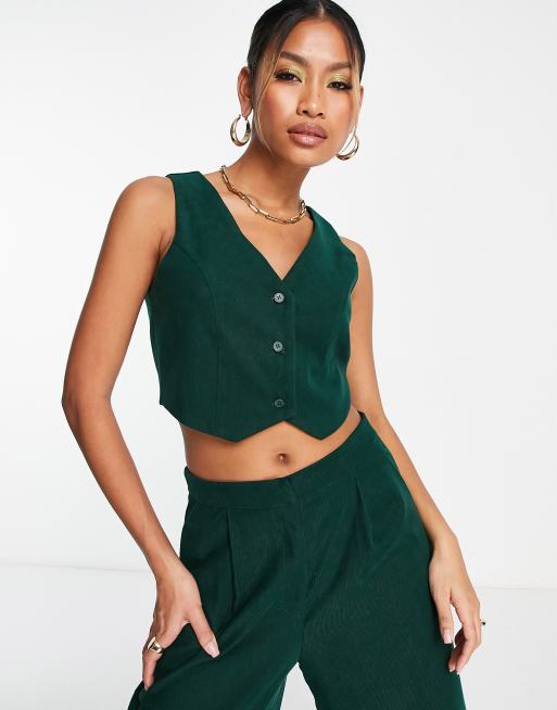 Lola May cropped waistcoat co-ord in dark green | ASOS