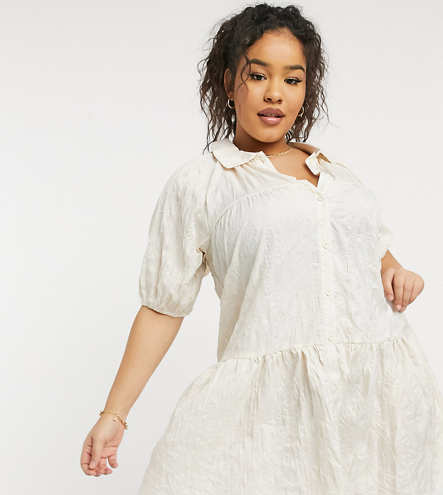 Lola May Curve smock dress in cream-White