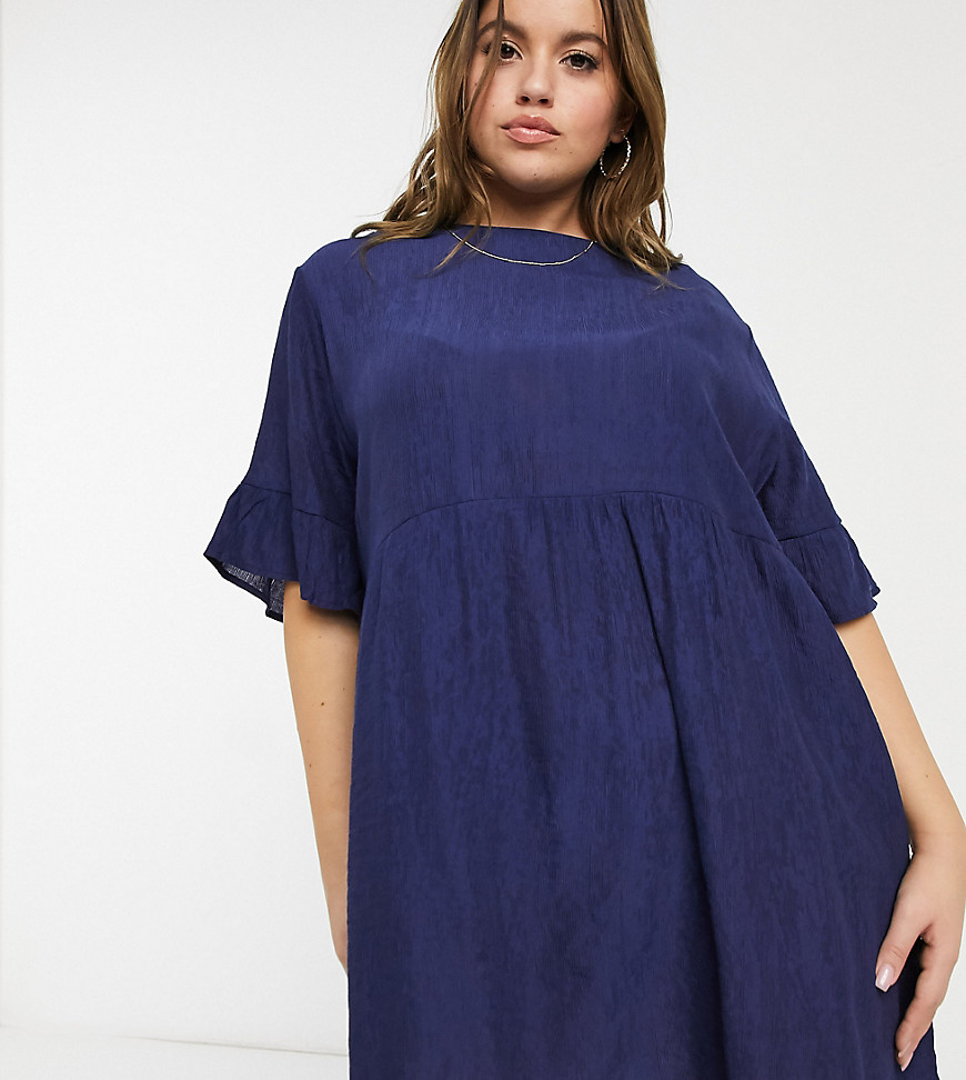 Lola May Curve smock dress in navy-Pink