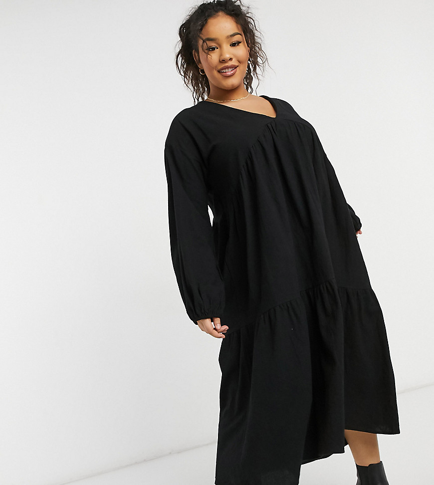 Lola May Curve tiered smock dress in black
