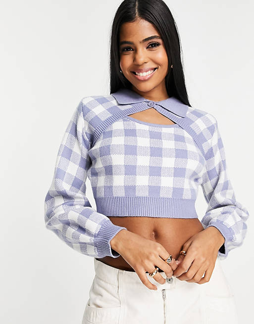 Lola May cut out cropped jumper in check