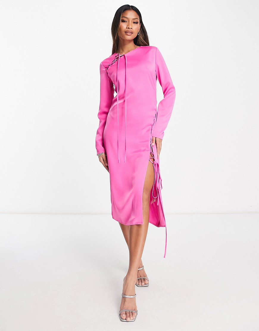 Lola May Cut Out Detail Midi Dress In Hot Pink