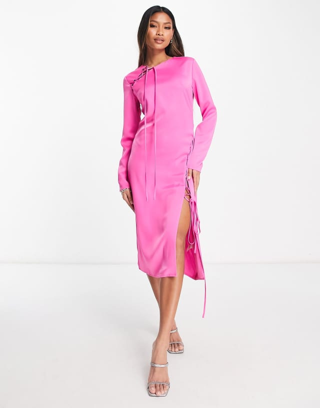 Lola May cut out detail midi dress in hot pink