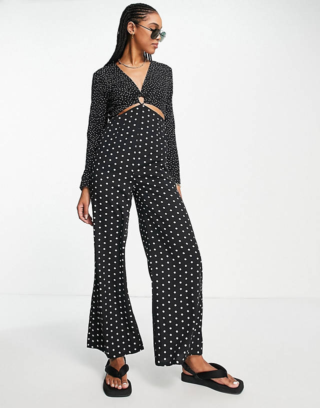 Lola May - cut out wide leg jumpsuit in polka dot