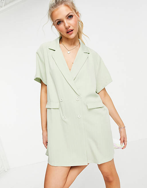 Lola May double breasted blazer dress in sage stripe