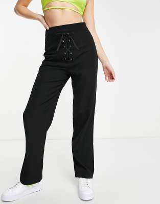 Lola May eyelet lace up front wide leg 
