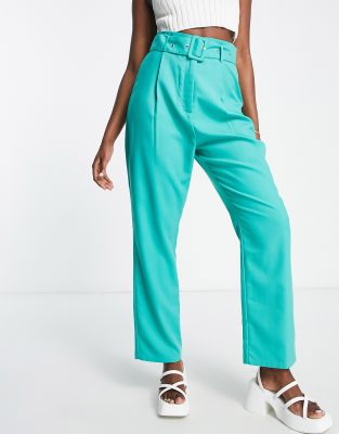 Lola May Lola May flared trousers with belt in jade green