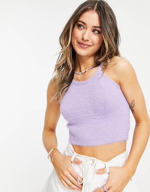 Lola May fluffy knit cami crop top in lilac