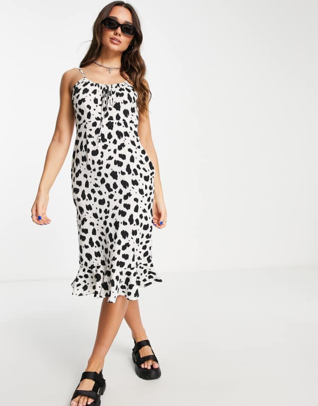 Lola May frill hem midi dress in cow print