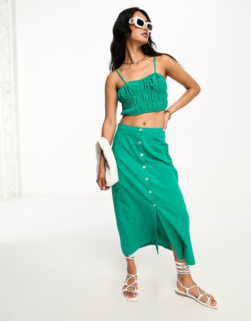 Lola May - Gonna midi verde azzurro con bottoni sul davanti in coordinato