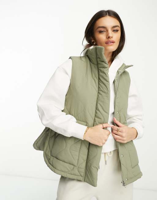 Lola May high neck quilted gilet in sage | ASOS