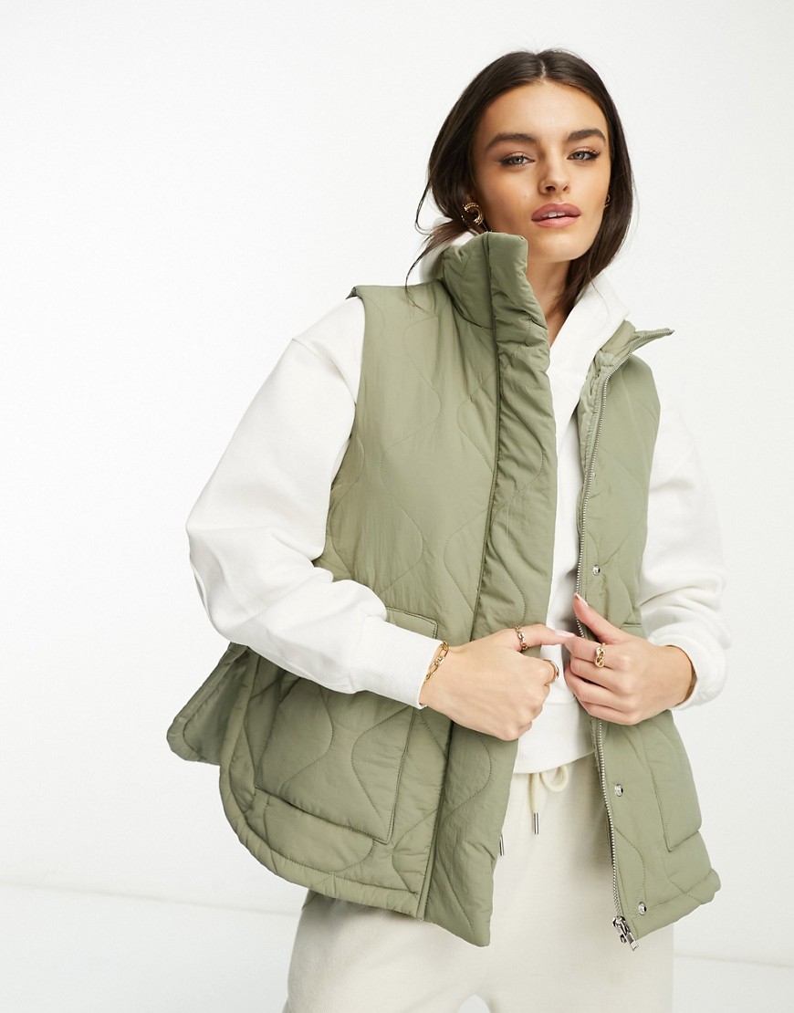 Lola May high neck quilted vest in sage-Green