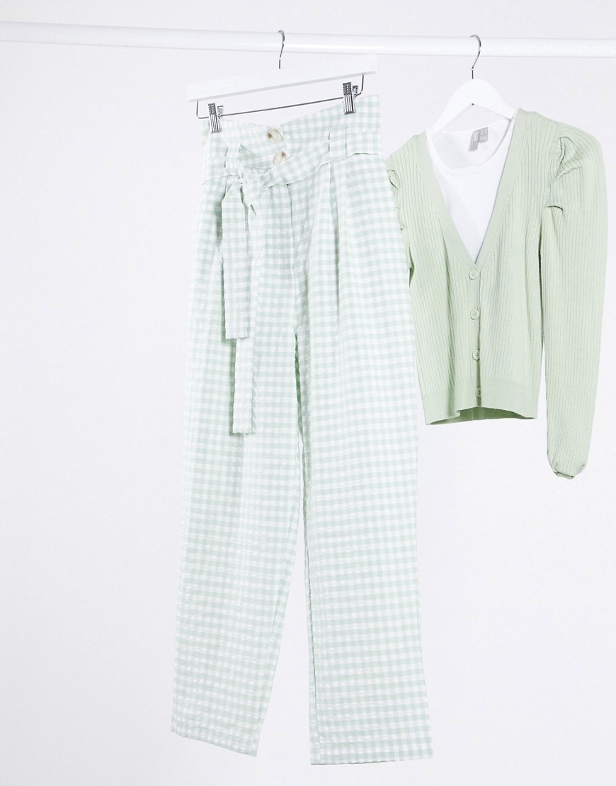 Lola May highwaisted paperbag trousers in check-Green