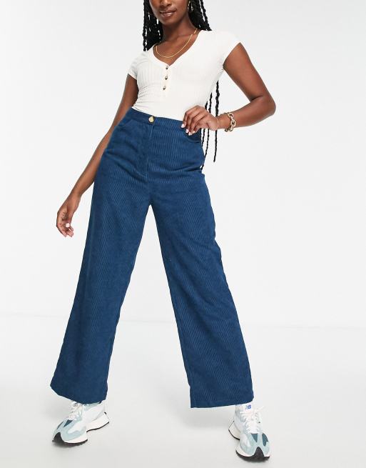 Lola May – Hose mit weitem Bein aus Cord in Petrolblau