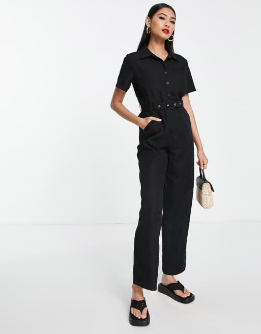 Lola May - Jumpsuit met riem in zwart