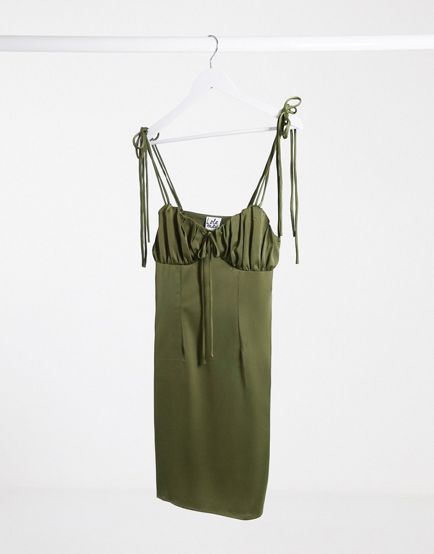 Lola May – Khakifärgad miniklänning med smala axelband-Grön