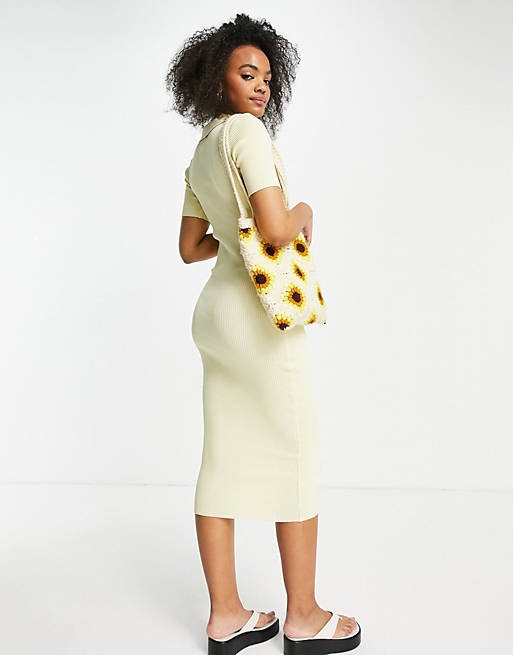  Lola May knitted midi dress with collars in lemon 