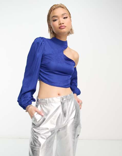 Lola May - Koboltblå oneshoulder-croptop - view 1