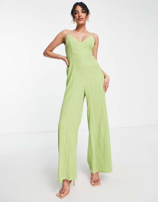 Lola May Limegrøn jumpsuit med vide ben og bindebånd på ryggen ASOS