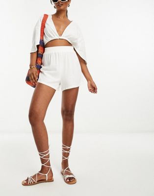 Lola May linen blend elasticated waist shorts in white