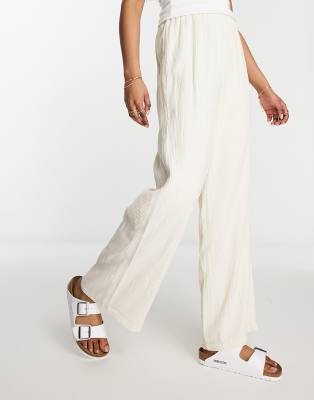 Lola May Lola May linen blend elasticated waist wide leg trousers in off white